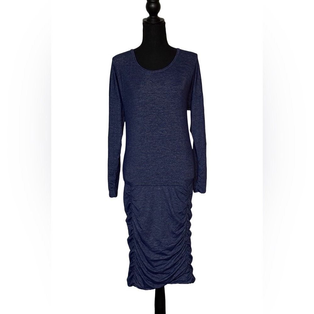 💜 Athleta Ruched Lounge Dress • Heathered Purple • Size M • Cozy Fit
